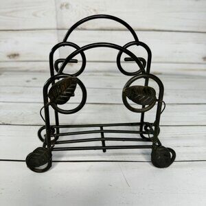 Vintage Black Metal Kitchen Dining Napkin Holder With Leaf Design Home Decor